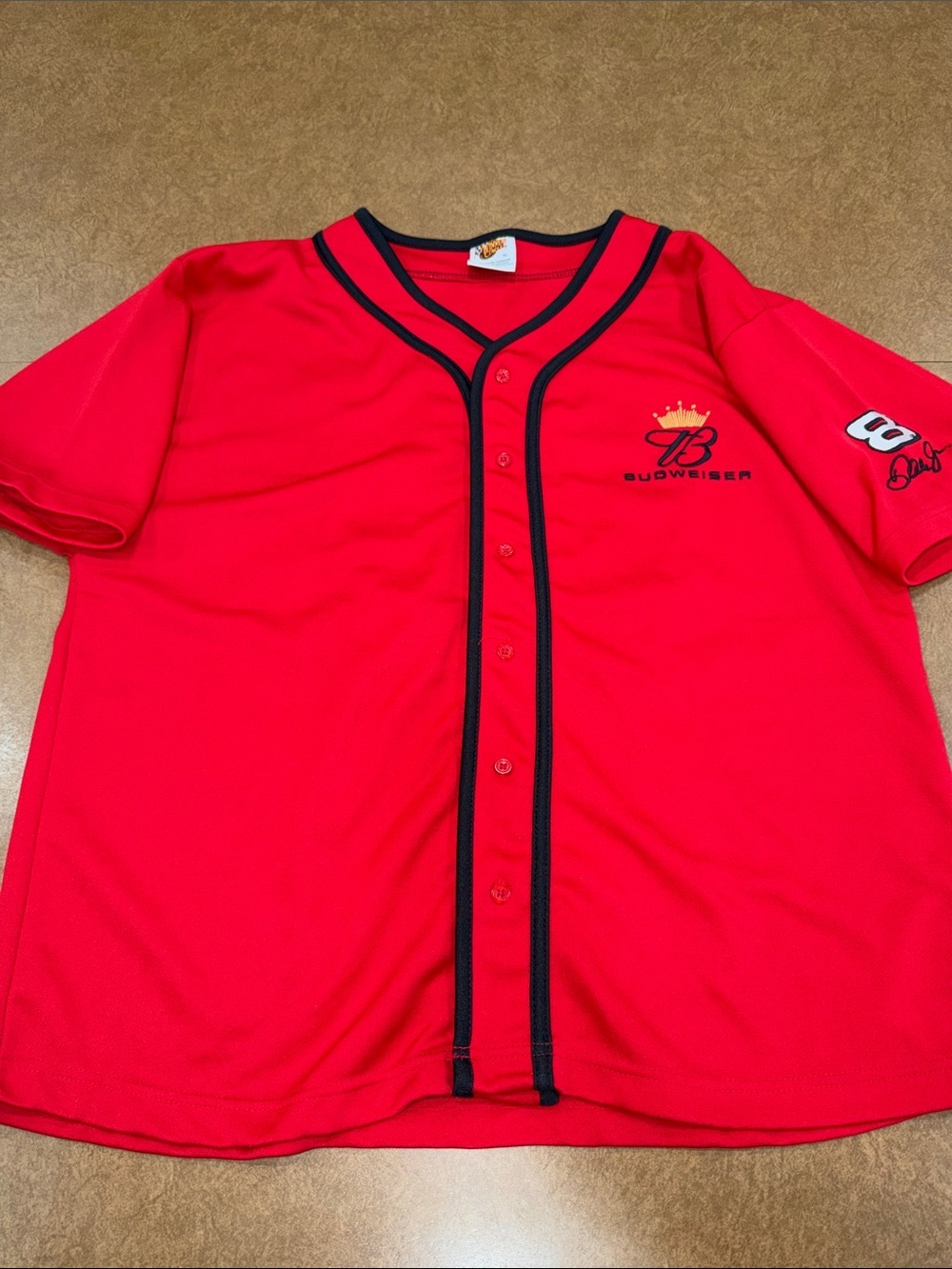 Winner Circle Budweiser Red Baseball-Style Jersey with Black Piping • Size XL